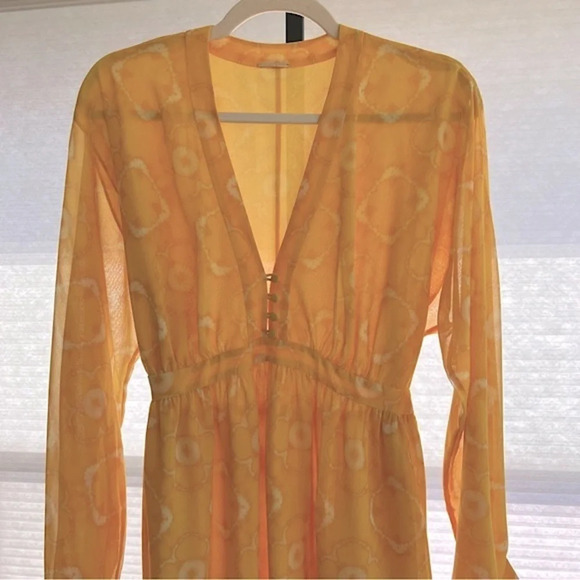 Alexis Luss Geometric Print Long Sleeve Mini Dress Yellow Sun XS Summer Colorful - Picture 3 of 8